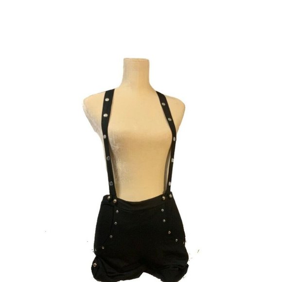 Women Shortalls Shorts Black Pockets Embellished 100% Cotton Pull Ons M Overalls - Picture 1 of 6